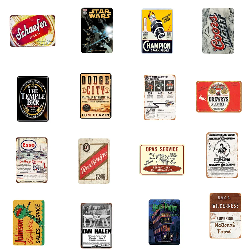 

Mixed Style Wholesale Vintage Metal Painting Tin Signs Shabby Chic Tinplate Iron Art Decorative Plate Mural Coffee Bar Decor