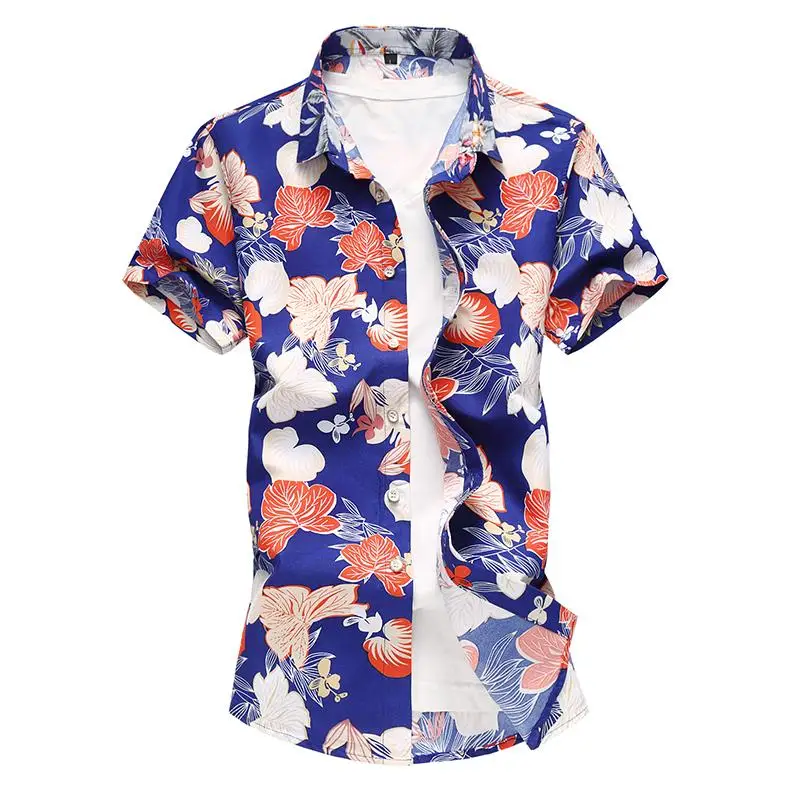 

Flower Mens Dress Shirts Short sleeve Floral Men's Shirt Short sleeve Blouse Men Black Blue