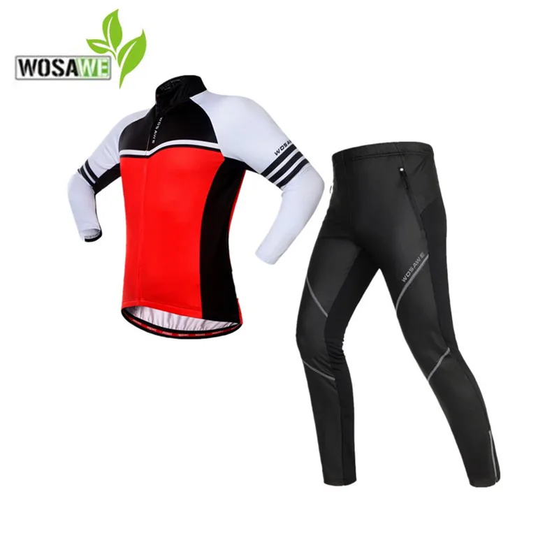 

WOSAWE autumn cycling jerseys set ropa ciclismo thermal fleece PU pants windproof ciclismo bike bicycle clothes riding suits