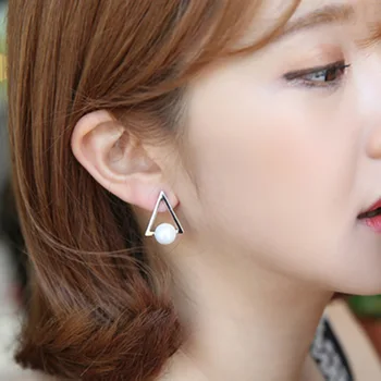 

Hot Sale Design Fashion Jewelry New Triangle Pearl 925 Sterling Silver Stud Earrings for Women Girls Gift Wholesale