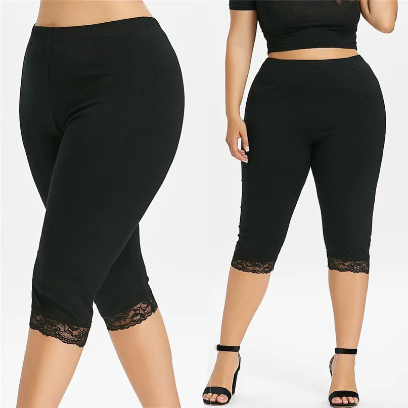 Ladies Lace Stitching Yoga Pants Push Up Cropped Trousers Mid Waist ...