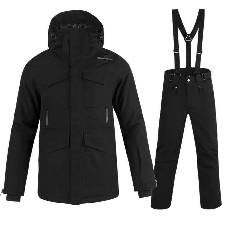 Koop Gratis verzending Nieuwe Merk Skipak Mannen Winter Waterdichte Jas Hoogwaardige Snowboarden Sets Zwarte Kleur Optioneel Ski Sets Mannelijke