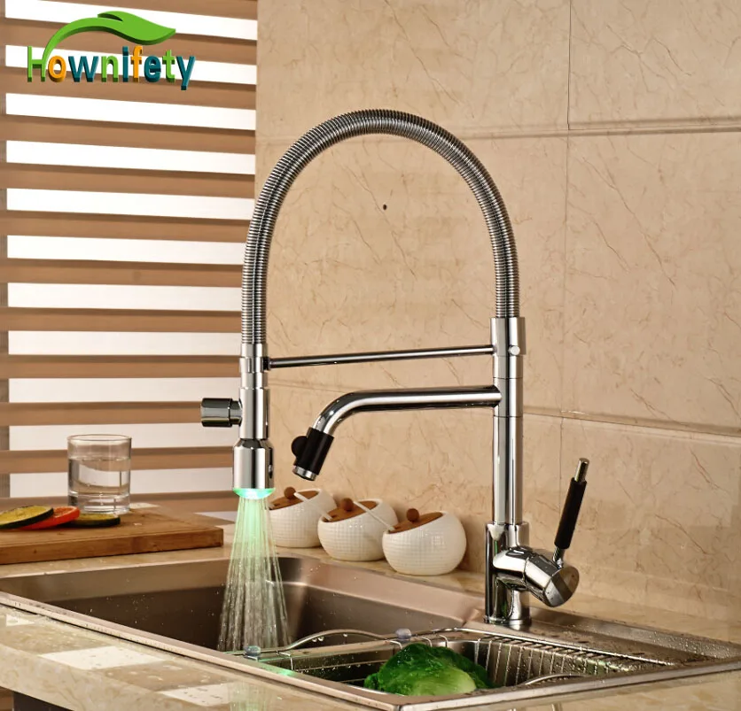 

LED Lights Kitchen Sink Chrome One Handle One Hole Faucet Swivel Mixer Tap