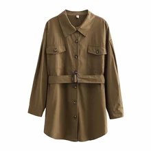 Женская длинная куртка в стиле милитари женская Хлопковая весенняя тонкая Подпоясанный с длинным рукавом куртка тонкая куртка женская куртка больших размеров
