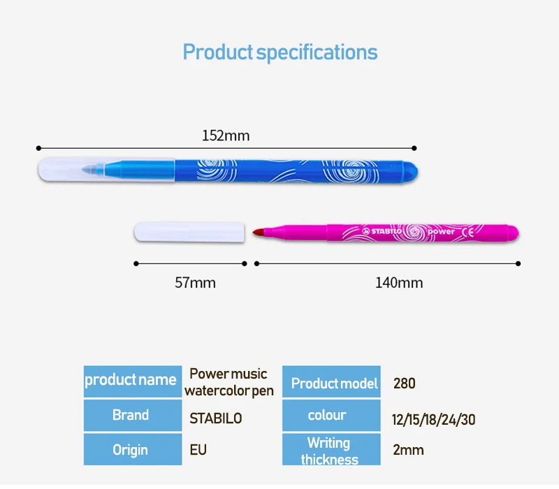 STABILO12/18/24/30 цветов чешское стекло детей для смываемых рисунков водостойкая ручка куртки из плотного материала с принтом в виде чернил художественным принтом пометки динамического музыка 280