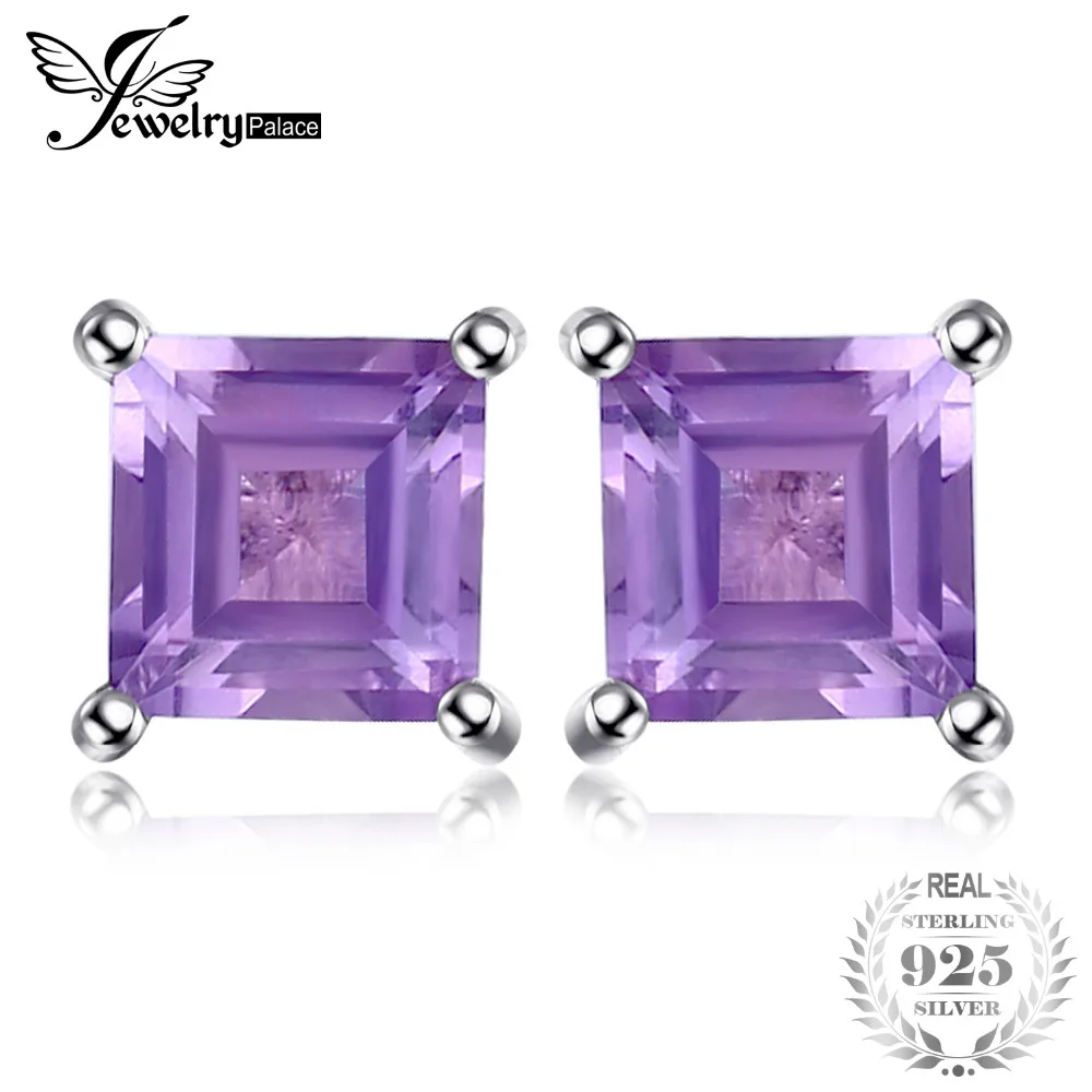 

Jewelrypalace Square 0.6ct Natural Amethyst 925 Sterling Silver Stud Earrings Fine Jewelry for Women Fashion Earring New 2018