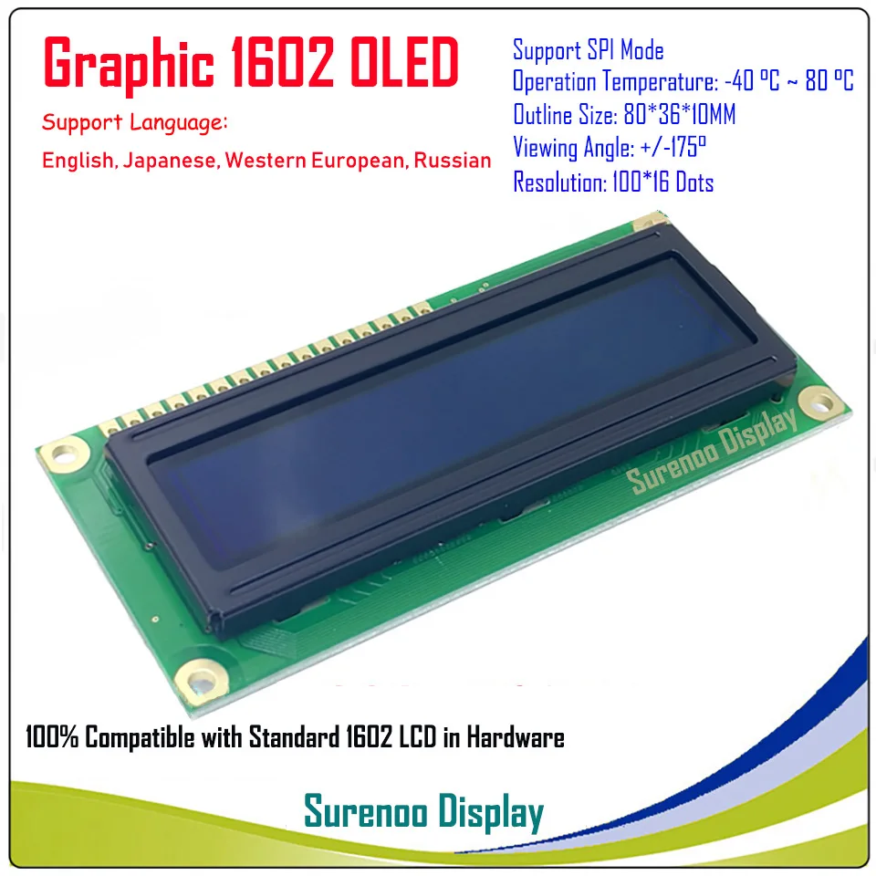 Реальный OLED дисплей WS0010 Графический 100*16 точек совместимый с ЖК модулем 1602 162