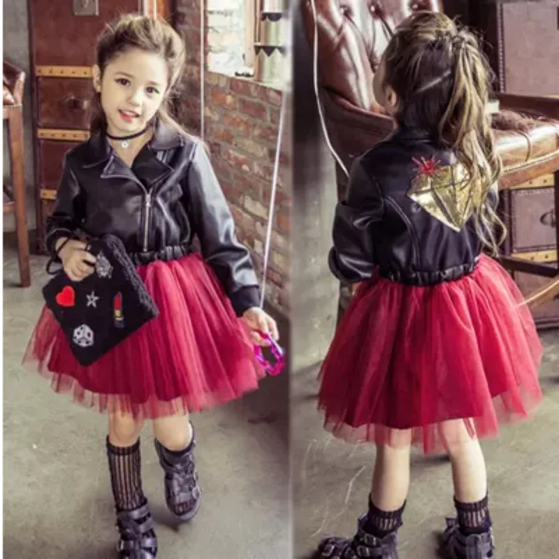 

Children Clothing Thick Warm Girl Dress Christmas Wedding Party Dresses PU Chiffon Winter Kids Girls Clothes Girl Dresses