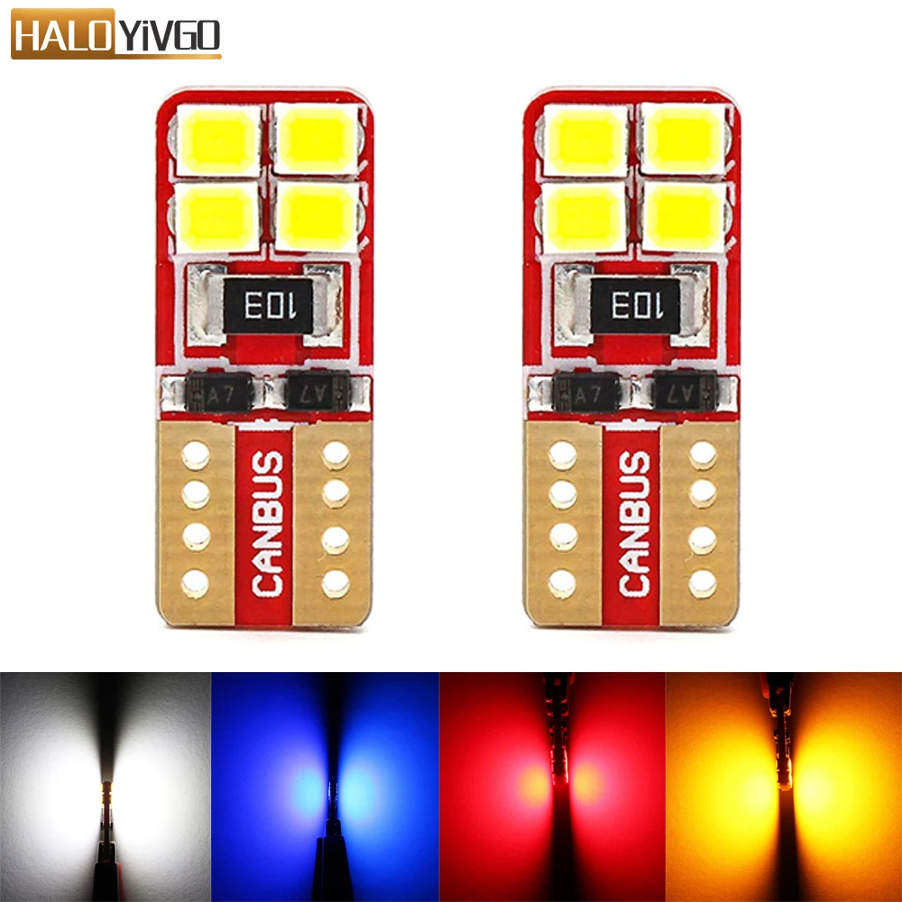 2 шт. T10 W5W 168 194 светодиодный светильник 2835 8-SMD Внутренняя купольная карта двери подсветка номерного знака Лампы белый синий желтый красный