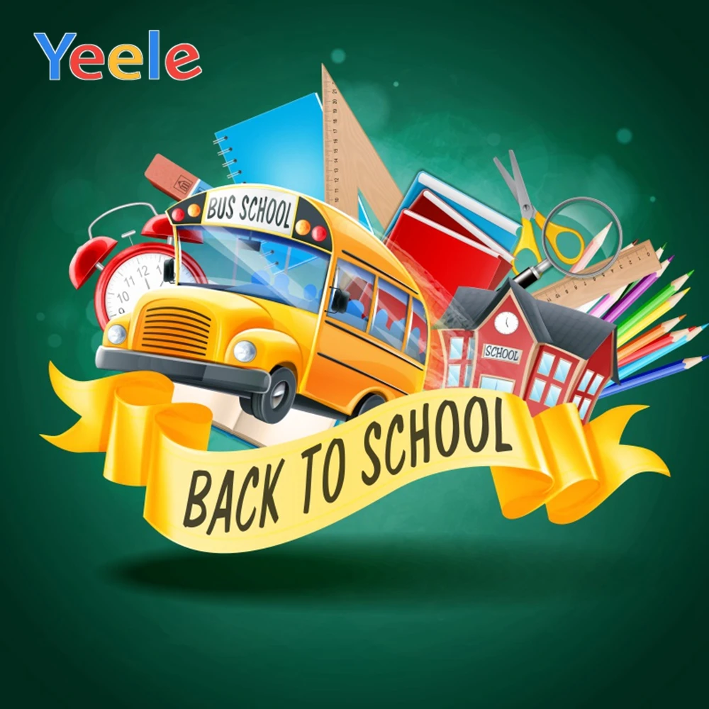 

Yeele Back To School Bus Learning Stationery Poster Scene Children Photography Background Photographic Backdrop For Photo Studio