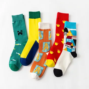 

5 Pairs/set Funny Hip Hop Combed Cotton Socks Novelty Colorful Printed Socks Fashion Street Style Crew Socks Gifts for Men Women