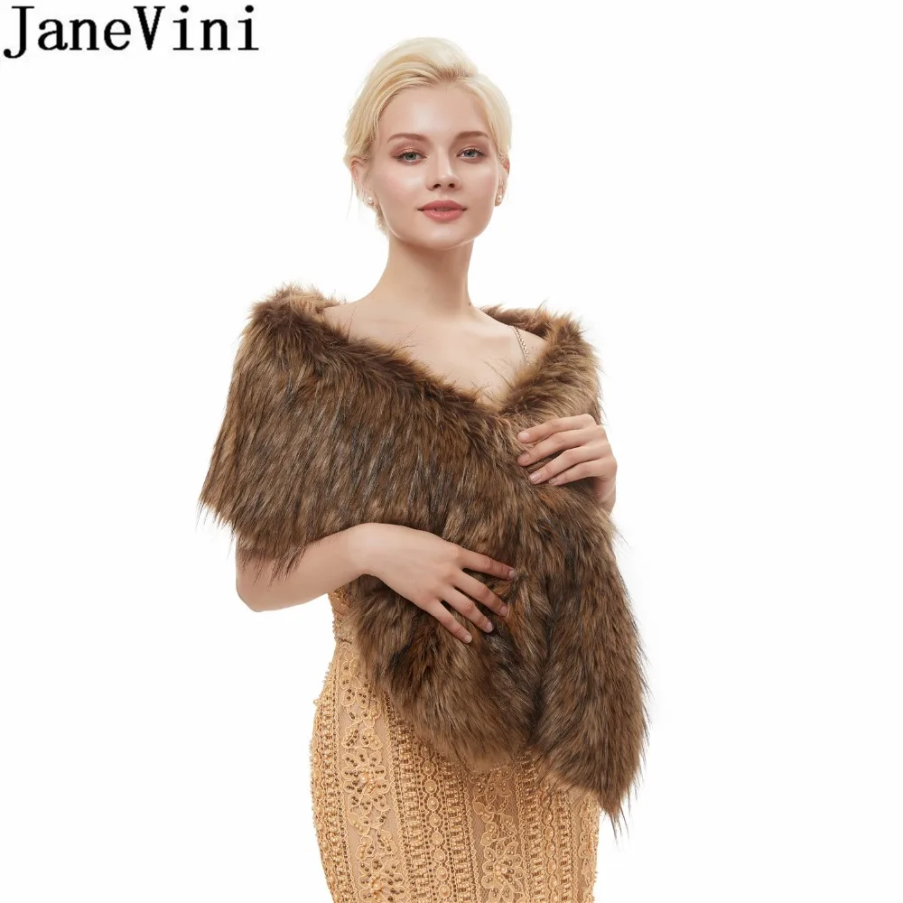 JaneVini Fashion Bridal Boleros Faux Fur Shawl Wedding Capes for Women Bride Party Stoles Shoulder Cover Wraps Winter Wedding