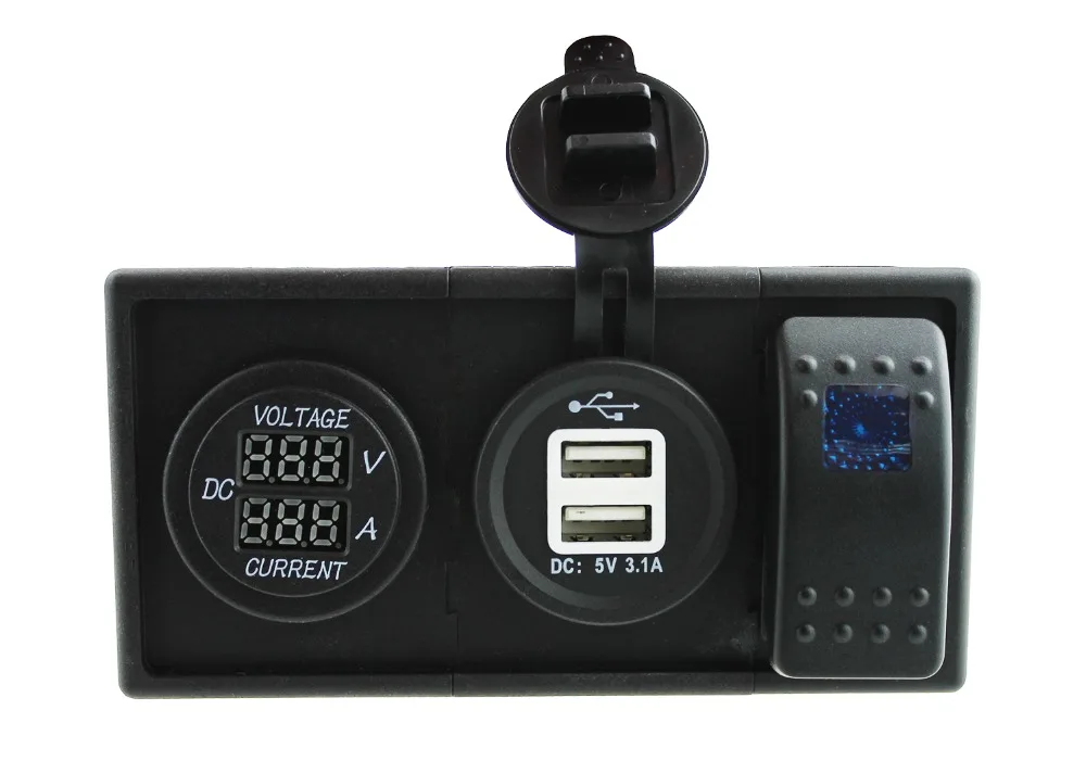 

DC12V-24V current voltmeter and 3.1A dual USB socket with rocker switch holder housing kit for car boat RV motorcycle marin