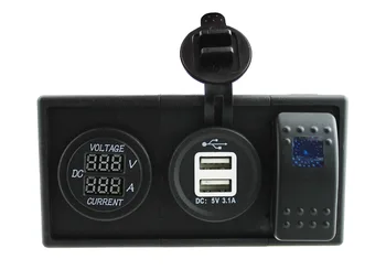 

DC12V-24V current voltmeter and 3.1A dual USB socket with rocker switch holder housing kit for car boat RV motorcycle marin