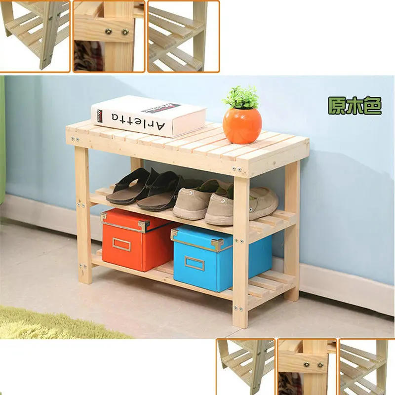 50CM Nature Color Pine Solid Wood Shoes Rack Shelf Storage Shoe Changing Bench Green Healthy