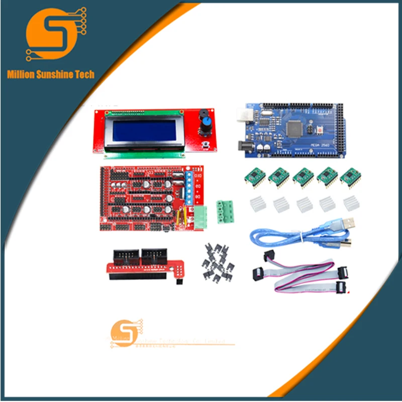 

Free shipping 3D Printer Kit 2004LCD MEGA2560 R3 RAMPS1.4 Control Board A4988 Driver Board for 3D Printer arduino kit