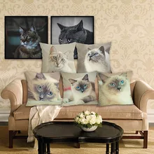 Милый льняной чехол для подушки с изображением кота из мультфильма, черно-белая нарисованная наволочка с изображением кота, декоративная квадратная наволочка с изображением животного