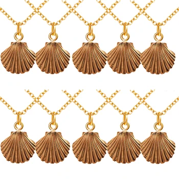 

10 pcs/Lot Gold Boho Alloy Cowrie Shell Necklaces for Women Conch Pendant Chain Necklace Fashionable Jewelry Marine life Collar