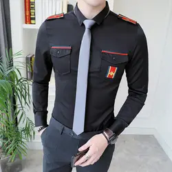 Camicia Aeronautica Militare Костюмы Военная униформа Стиль Мужские рубашки для мальчиков с погоном мужские мужская классическая рубашка армии 5XL Camisa