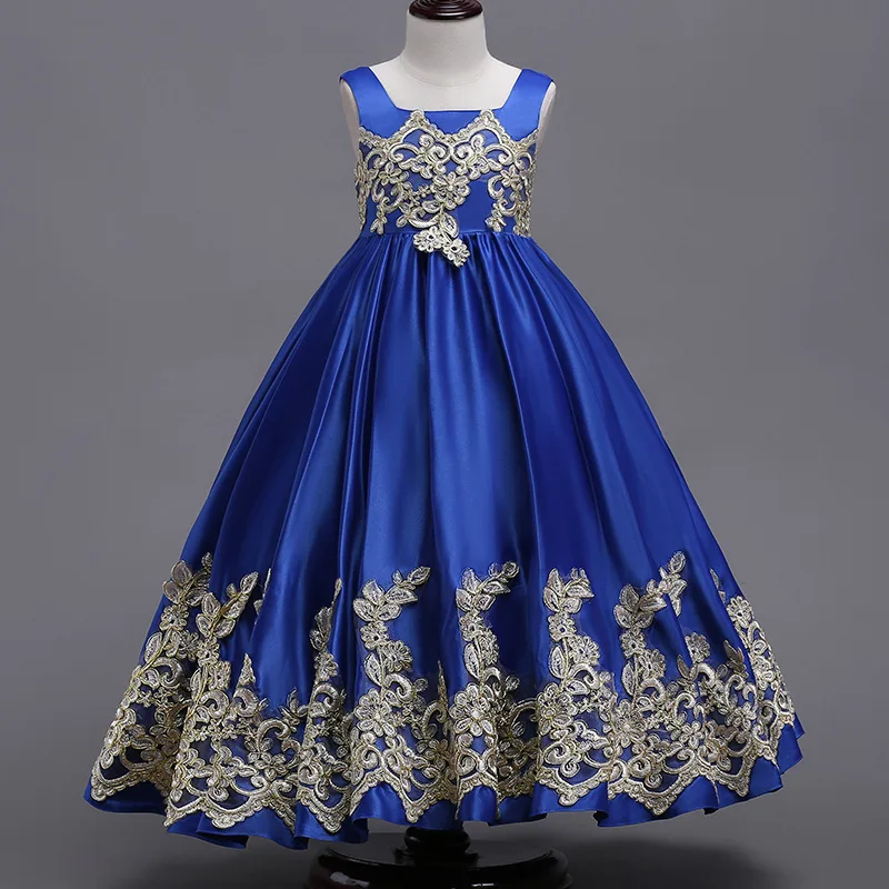 

2019 Spaghetti Straps Flower Girl Dresses for Wedding Ankle-length Princess Ball Grown Sweet Embroidery Sleeveless Girls Gown