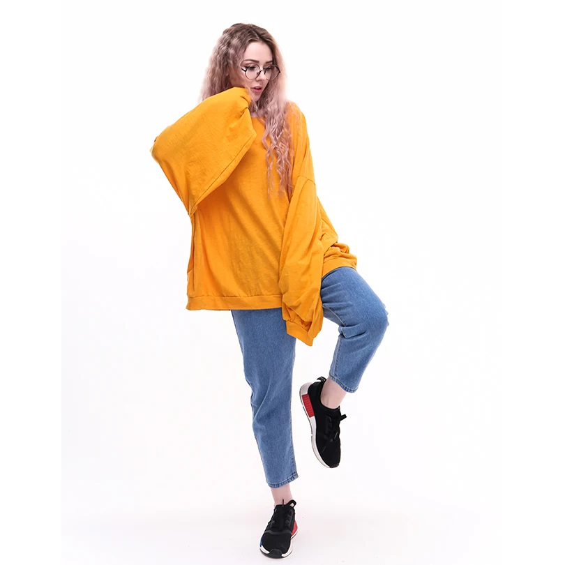 Jellpe New Spring Autumn Cotton Solid Color Sweatshirt