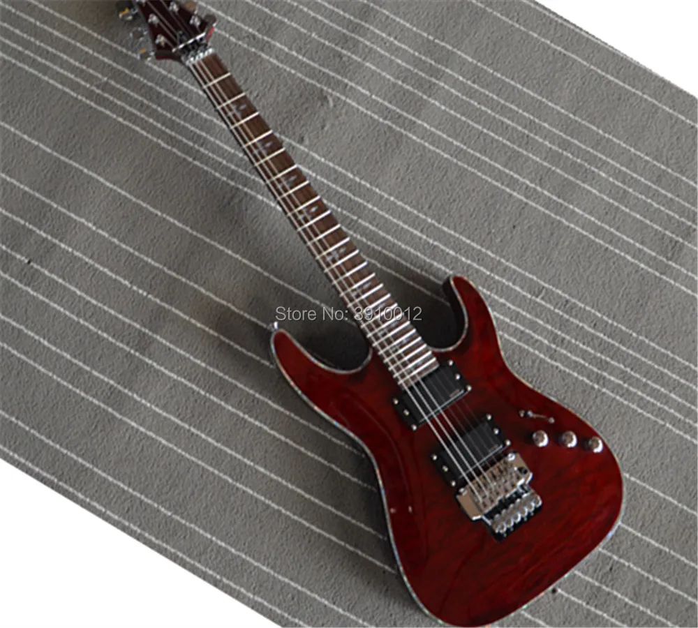 

Custom 6-string red double rocking electric guitar color edging