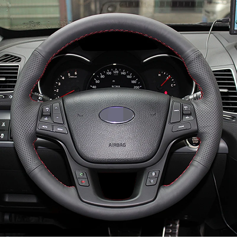 

Hand-stitched Black Leather Steering Wheel Cover for Kia Sorento 2009-2014