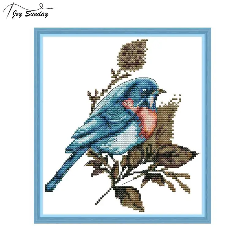 

Joy Sunday DMC Cross Stitch Fabric Aida Cloth Blue Bird Crossstitch Embroidery Kit DIY Needlework Sets Printed Canvas Home Decor