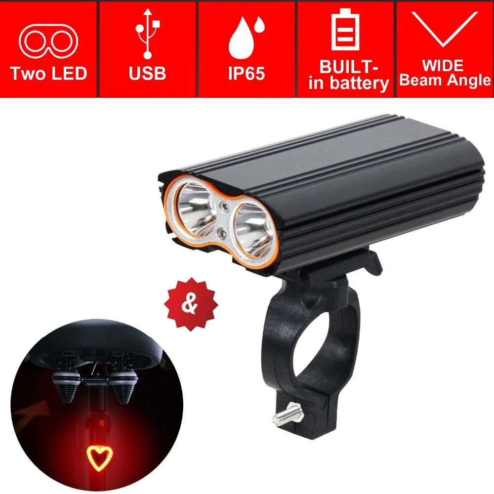 Tsunrise Bike Headlighttaillight Set Super Bright 2400 Lumen Usb