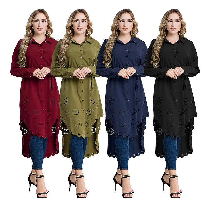 

Lady's Long Style Blouse Dress Plus Size Muslim Abaya Costumes Hollow Soft Women Blouse Dress Solid Arabic Islamic Clothing