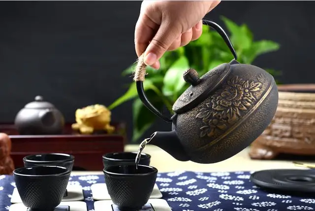 超人気 1100ML 大容量鉄壺 コーティングなし 提梁壺 手作り鉄