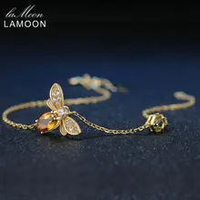 LAMOON Lovely Bee Brecelets for Women 100% Natural Citrine 925 Sterling Silver Fine Jewelry Charm Bangles Hand Accessory LMHI002
