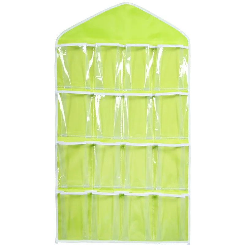 16 карманов прозрачный шкаф подвесной Органайзер шкаф носки трусы нижнее белье Вешалка Прозрачная Складная сортировочная сумка для хранения - Цвет: Green