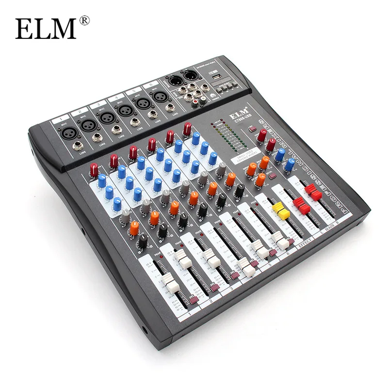 

ELM Professional 6 Channel Karaoke Audio Mixing Mixer Digital Microphone Sound Amplifier Console 48V Phantom Power With USB