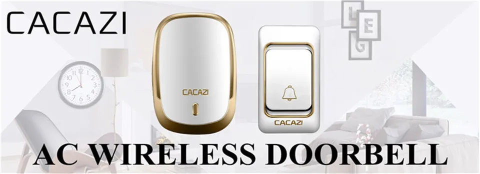 CACAZI K01 AC золото 36 куранты беспроводной дверной звонок 220 В дистанционного управления IP44 LED дома Водонепроницаемый дверной звонок для для людей пожилого возраста 1 кнопка