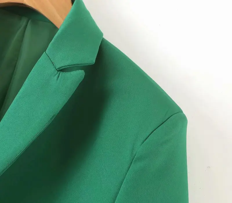 Женский элегантный зеленый Блейзер с карманами, однобортный Женский Повседневный пиджак с длинным рукавом, верхняя одежда для офиса, шикарные топы