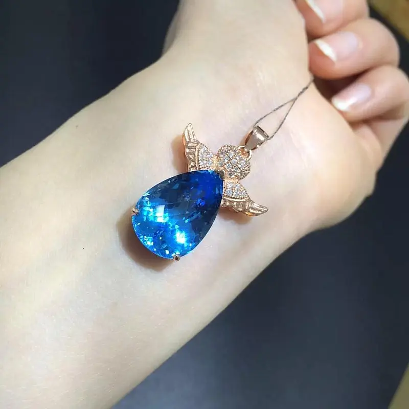 

2017 Qi Xuan_Blue Stone Simple Elegant Pendant Necklace_Real Blue Stone Necklace_Quality Guaranteed_Manufacturer Directly Sale