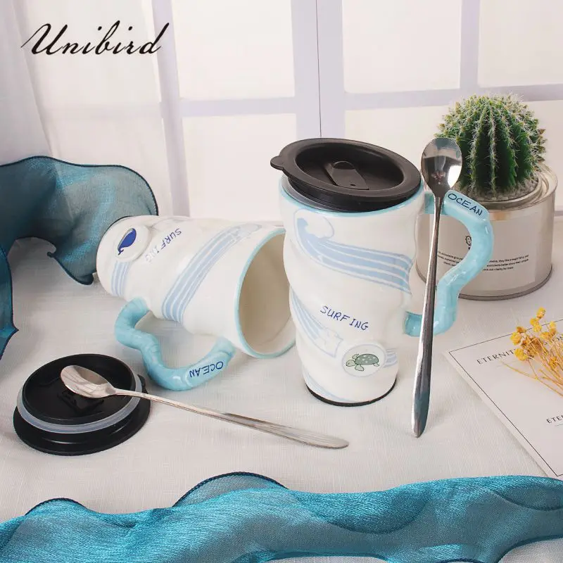 Unibird Ocean Ceramic Mugs with Spoon 460ml Home Office Coffee Water Drinking Cups Drinkware Gifts | Дом и сад