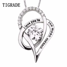 2016 HOT!Rose Gold Silver Love Romantic Fashion Heart Pendant Cubic Zirconia Necklace Women Sterling-silver-jewelry For Promise hot copper jewelry for women panther head necklace aaa cubic zirconia enamel leopard animal long pendant rose gold luxury brand