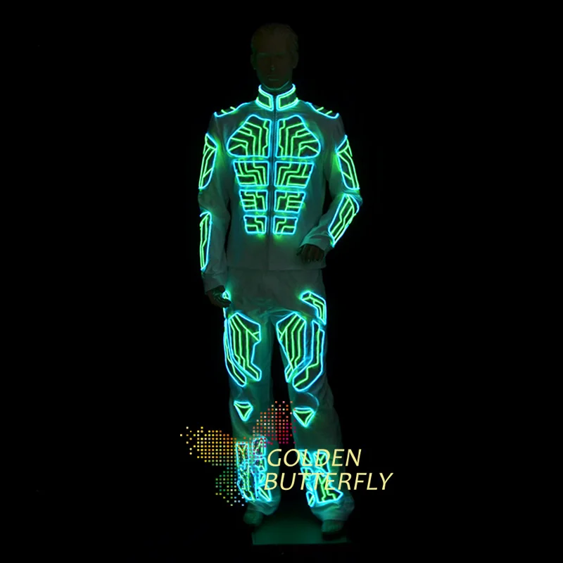 Best Offers LED Clothing Luminous Clothing Illuminated Clothes Glowing Robot Dance Light Costumes Men EL Clothing Cold Light Party LED Suits