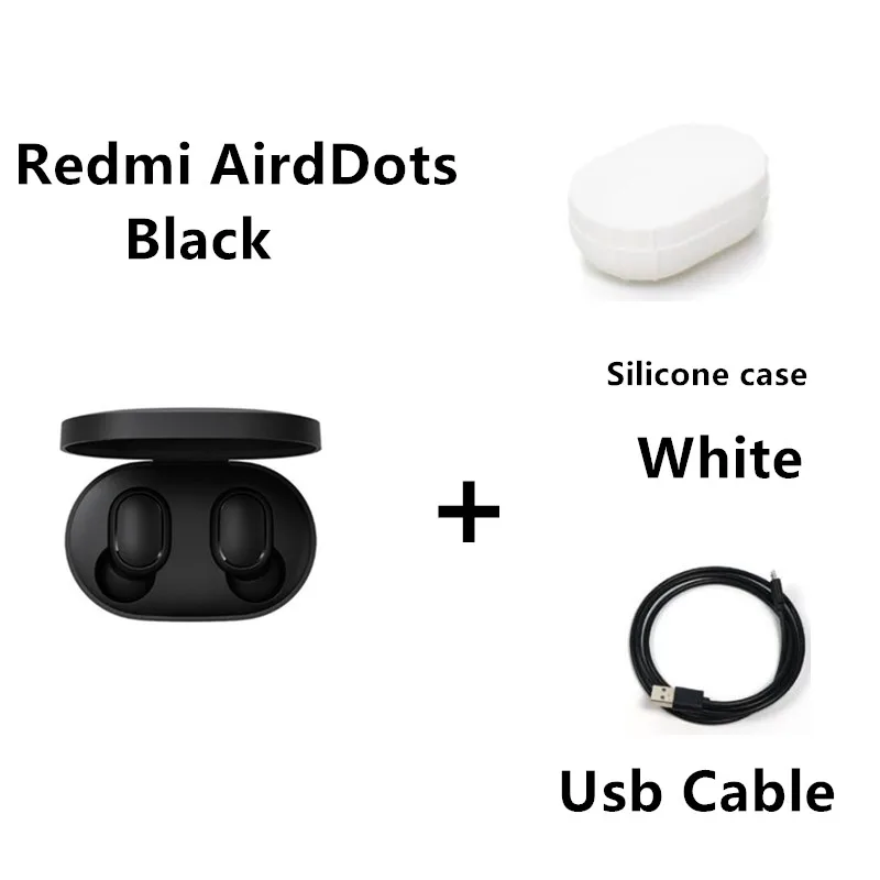 Xiaomi Redmi AirDots беспроводные стерео наушники Bluetooth 5,0 наушники с зарядным устройством наушники-вкладыши с микрофоном Handsfree наушники с управлением AI - Цвет: add case and cable