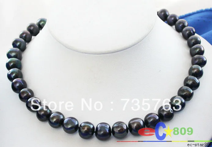 

xiuli 00688 17" 12mm BLACK ROUND FRESHWATER CULTURED PEARL NECKLACE
