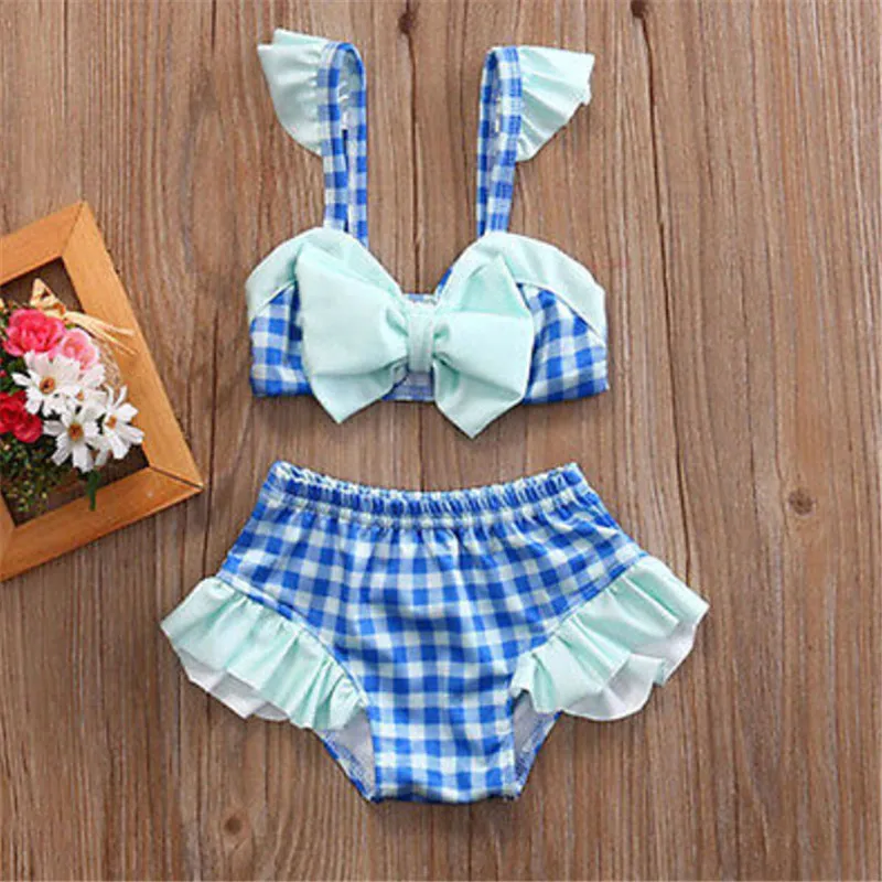 Cute Plaid Swimsuit 2017 New Summer Children Split Two piece Swimsuit
