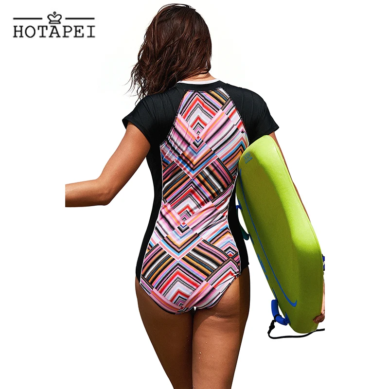 Hotapei مثير زائد حجم قطعة واحدة ملابس السباحة النساء الماس مخطط Rashguard تيدي ملابس السباحة مخطط الاستحمام دعوى تصفح ارتداء XXXL