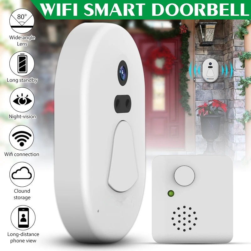 

Wireless WiFi Visual Smart Doorbell Camera Lens Recording Visit Night Vision WIFI/RF Transmission Alarm For Android iOS