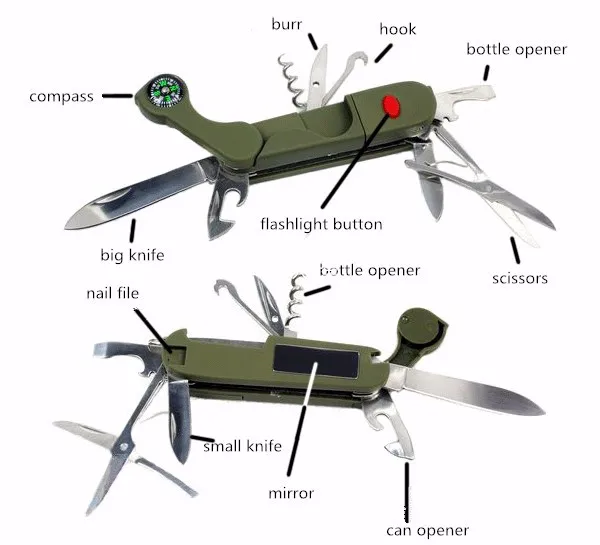 

Swiss Multifunction Folding Knife Stainless Steel Portable Army Knives Hunting Outdoor Camping Survival EDC Pocket Tool LED