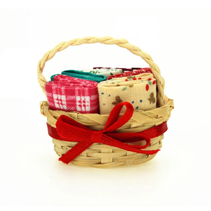 

1/12 Dollhouse Miniature Accessories Mini Bow Cloth Basket Simulation Furniture Model Toys for Doll House Decoration