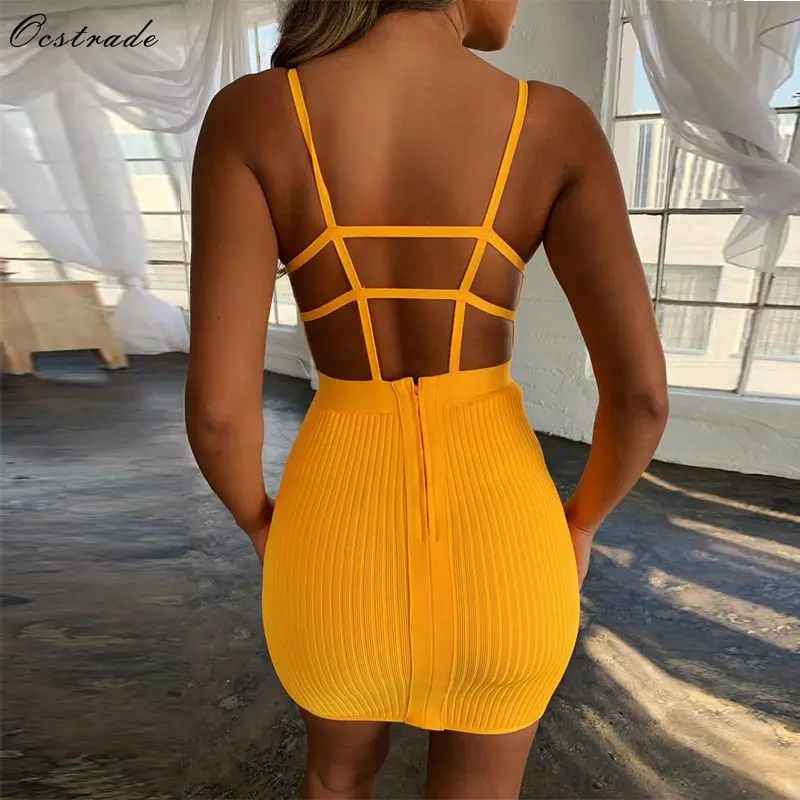 

Ocstrade Bandage Clothing 2019 New Summer Women Spaghetti Strap Bandage Mini Dress Nightclub Party Sexy Backless Bodycon Dress