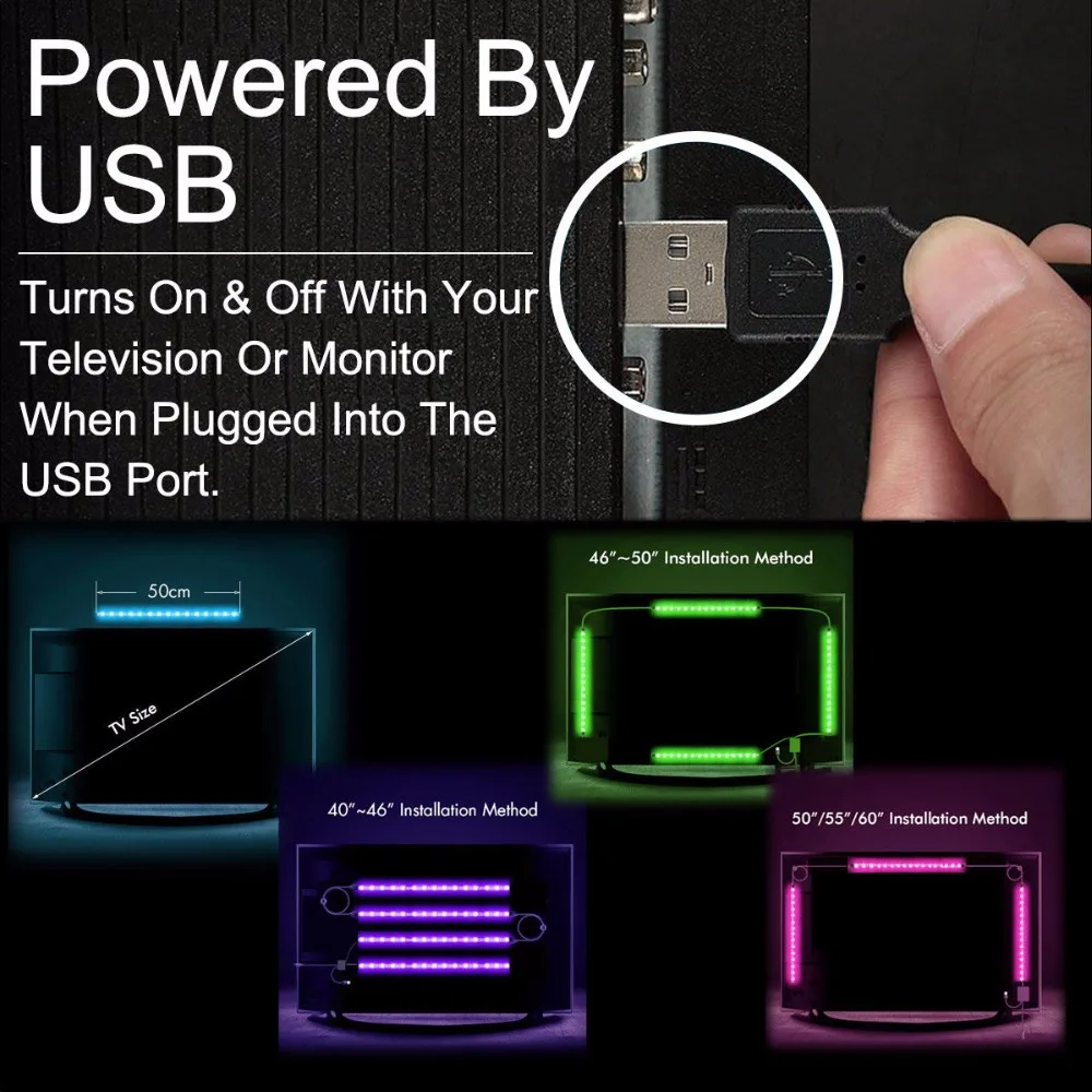 DIY USB ТВ СВЕТОДИОДНЫЙ светильник 5 в RGB 5050 водонепроницаемая лента 1 м 2 м 3 м для ТВ-фона Смещенный светильник Рождественское украшение стола