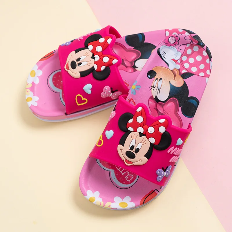 Disney/детская обувь; летние домашние Нескользящие мини-тапочки с Микки из мультфильма для мальчиков и девочек; размеры 31-37 - Цвет: Pink